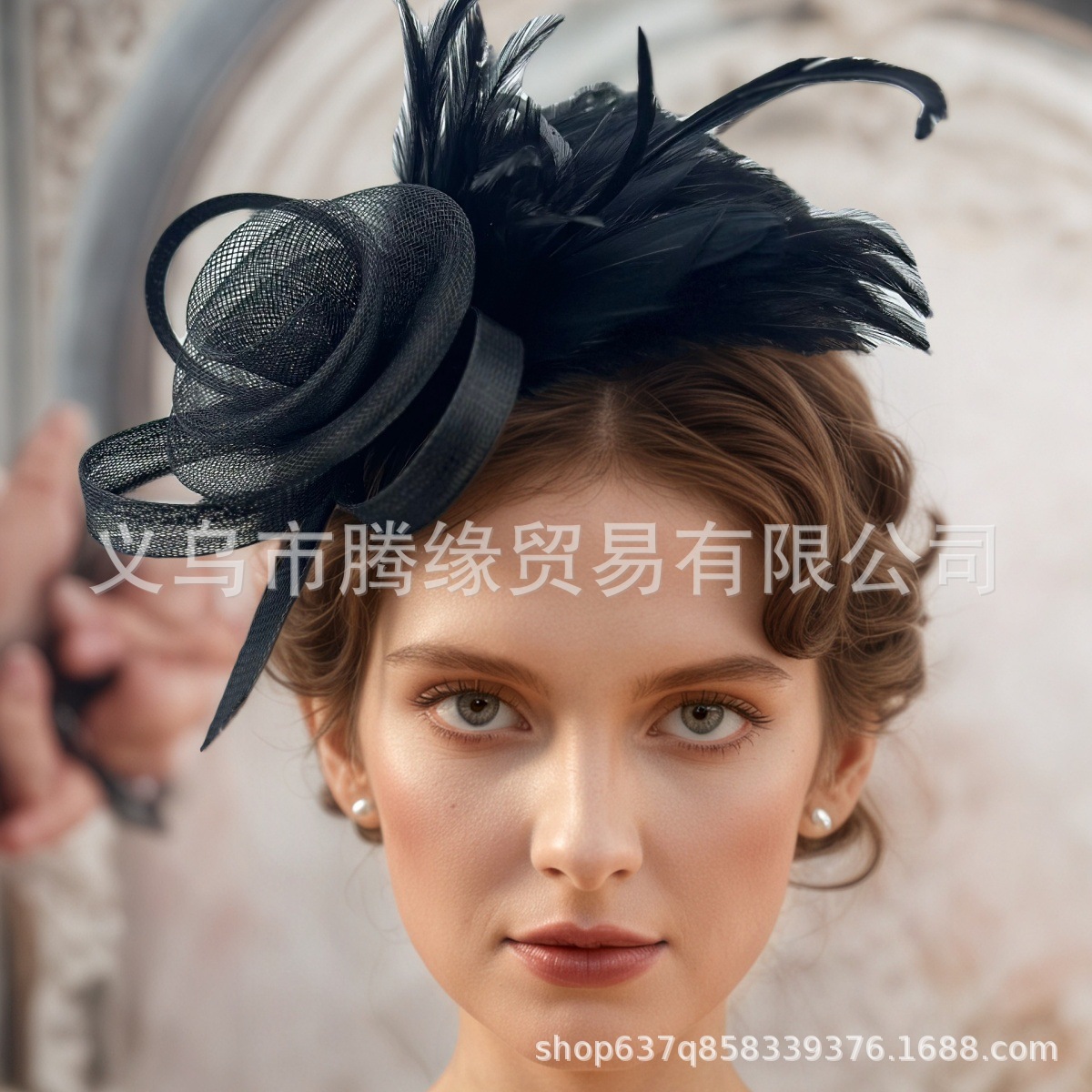 Amazon's New European and American Bridal Mesh Feather Headdress Horse Racing Festival Party Retro Performance Head Flower Hairpin Hair Hoop