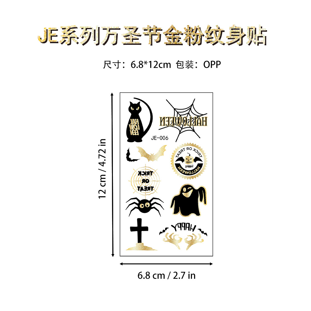 Tatuajes Temporales Faciales de Halloween de Papel de Transferencia de Agua, Estampado Dorado para Halloween image 11