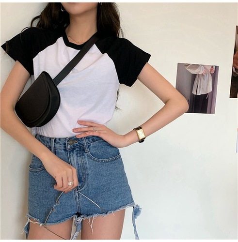 Women's High-Waist Short-Sleeve Trendy Ins Style Matchable Student Top Summer  New Bare-Belly Short T-Shirt