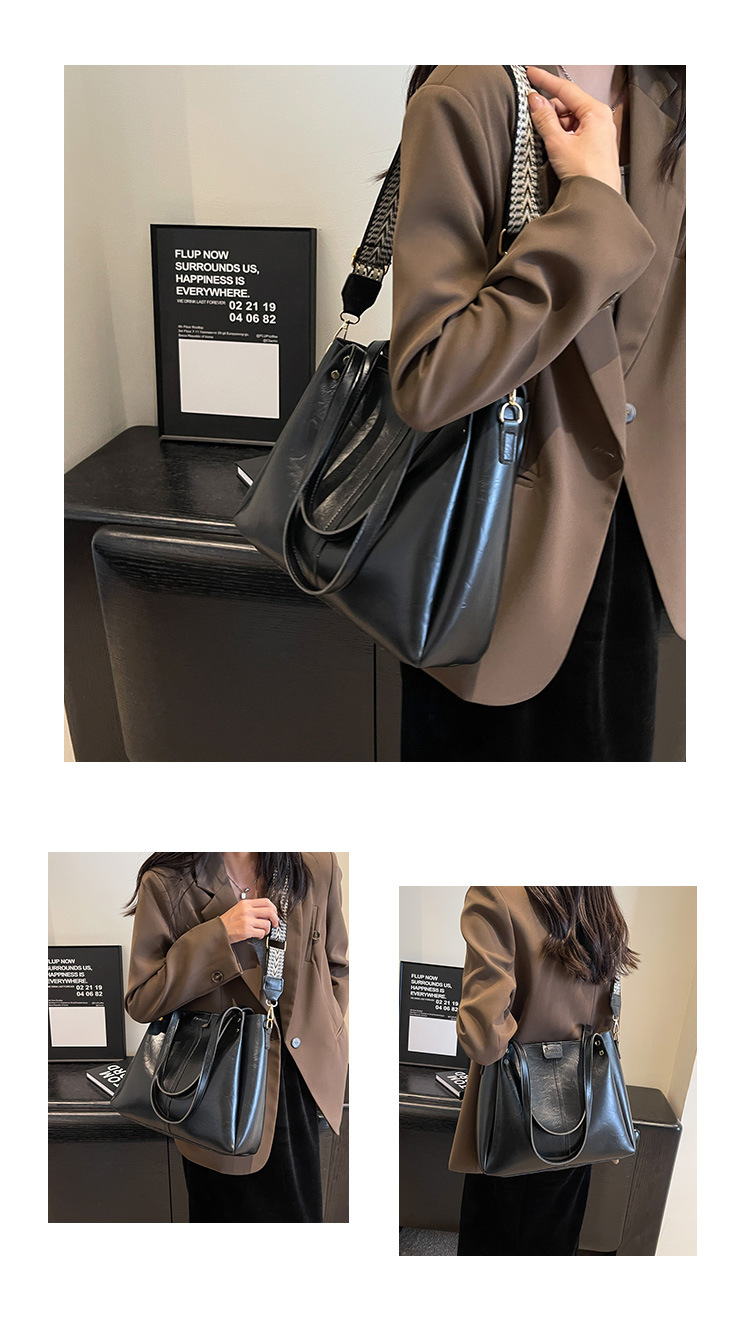 European and American retro large-capacity commuter tote bag 2024 new portable shoulder bag, textured wide shoulder strap messenger bag_voghion.com