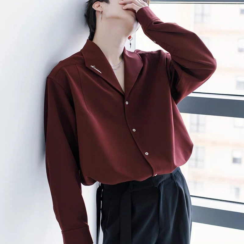 ファッションの赤いシャツの男性の紳士服の秋のレトロな男性のシャツのカジュアルな長袖のシャツのクリスマスの新しい中国式|undefined