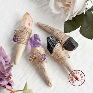 Natural Crystal Scepter Antler Wand Altar Meditation Tool Handmade DIY Crystal Pendant Keychain