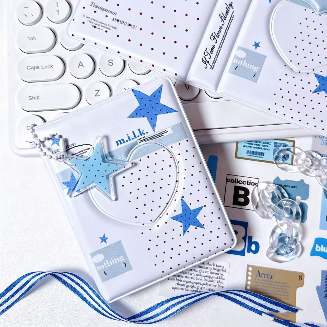 Sal de mar azul y blanco un libro de tarjetas coreanas simples de alto valor de cara en el libro de folga de tarjetas de estrella