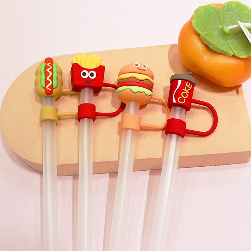 Manga de paja de silicona personalizada taza de agua de dibujos animados accesorios de paja de polvo boquilla de silicona de grado alimenticio manga de tubo silenciosa anticolisión