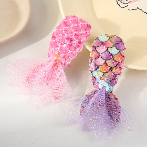 Children's cute mermaid sparkling bangs hair clip, BB clip for little girls, princess short hair clip, children's back hair ornament