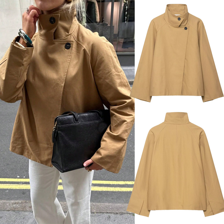 Cross-Border Foreign Trade Autumn New European and American Fashion Women's Simple Solid Color Loose Short Windbreaker Jacket