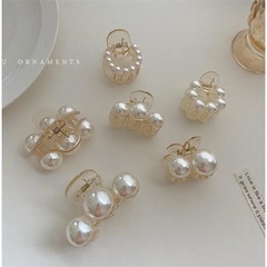 レトロ風真珠小クリップ軽贅沢気質トランペットヘアクリップ後頭部ポニーテールクリップ高級感ミニクリップ