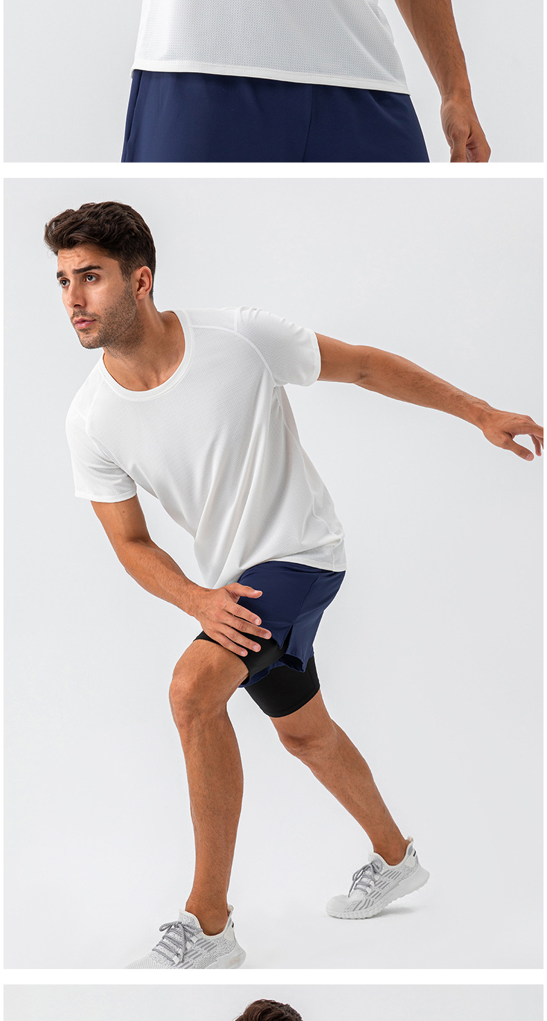 210g Weight Short Sleeve Sleeve Length Nylon Fabric Type Regular Top Length T-shirt Tops Type Outdoor, Running, Sports Occasion Round Neck Neckline Lattice, Solid Color Pattern Simple Style, Classic Style Style Wholesale Simple Style Classic Style Lattice Solid Color Short Sleeve Men's T-shirt 3