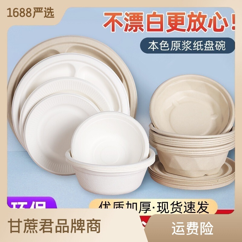 Disposable Plate Degradable Tableware Dinner Plate Cake Dish Food Grade Picnic Barbecue Paper Bowl Paper Plate Household
