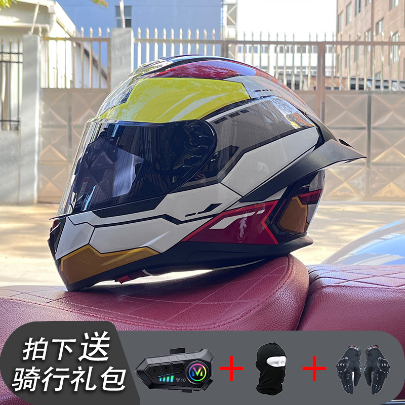 Nueva certificación estándar nacional motocicleta casco completo casco neto Bluetooth hombres y mujeres personalidad de verano cuatro estaciones cola grande pareja corriendo