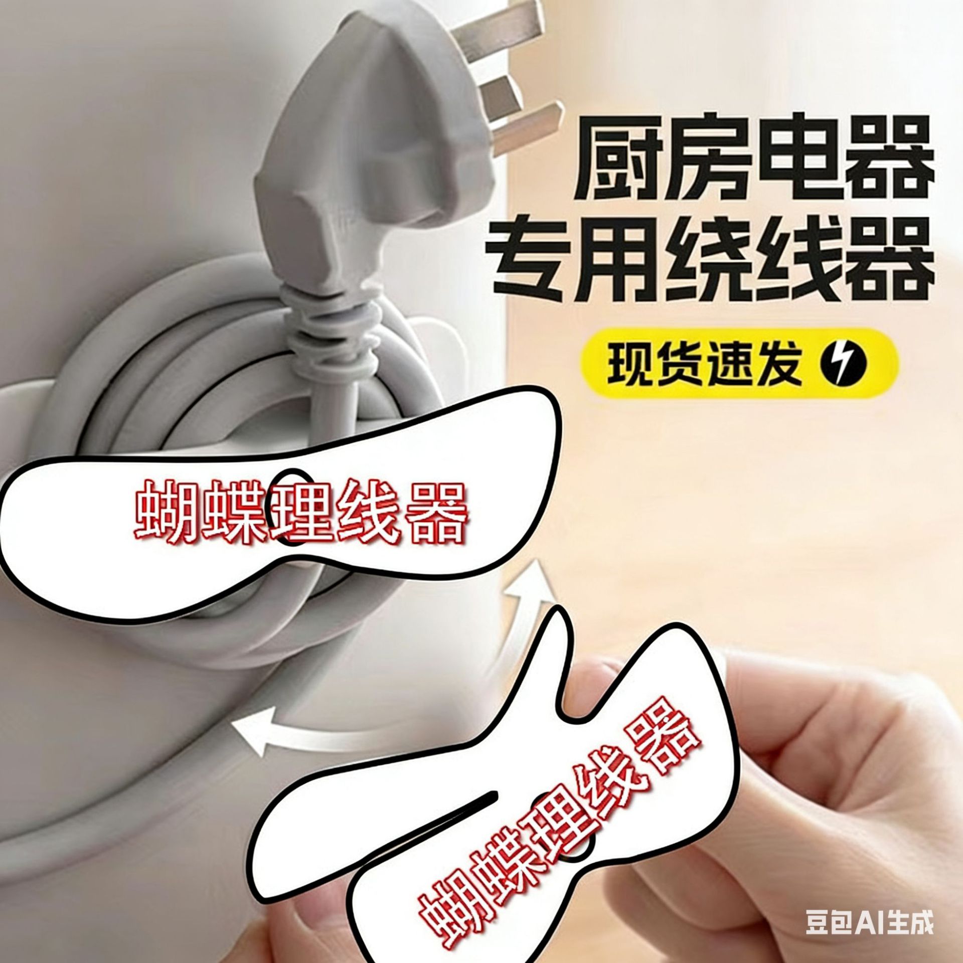 厨房电器专用蝴蝶理线器免打孔电源线收纳整理绕线器家用插头固定