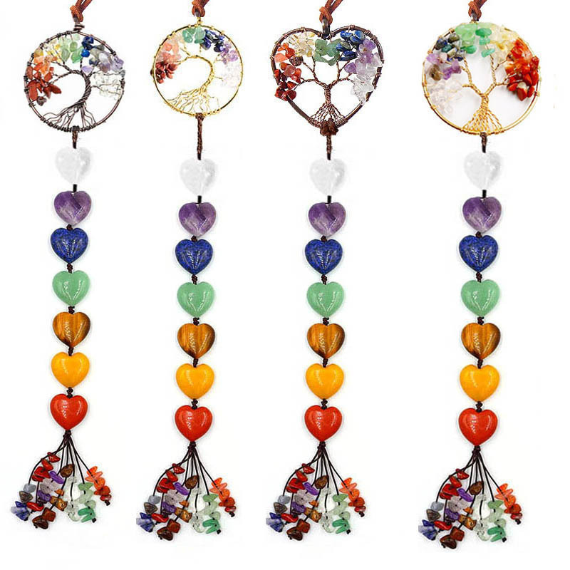 7 Color Natural Stone Tree of Life car hanging crystal love pendant woven gravel tassel car hanging curtain ornaments