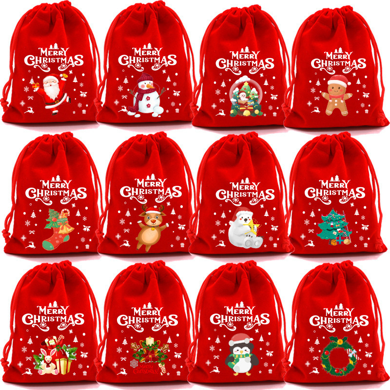 新しい国境を越えた売れ筋クリスマスベルベットバッグ巾着ギフトバッグクリスマスアップルバッグキャンディビスケット包装袋|undefined