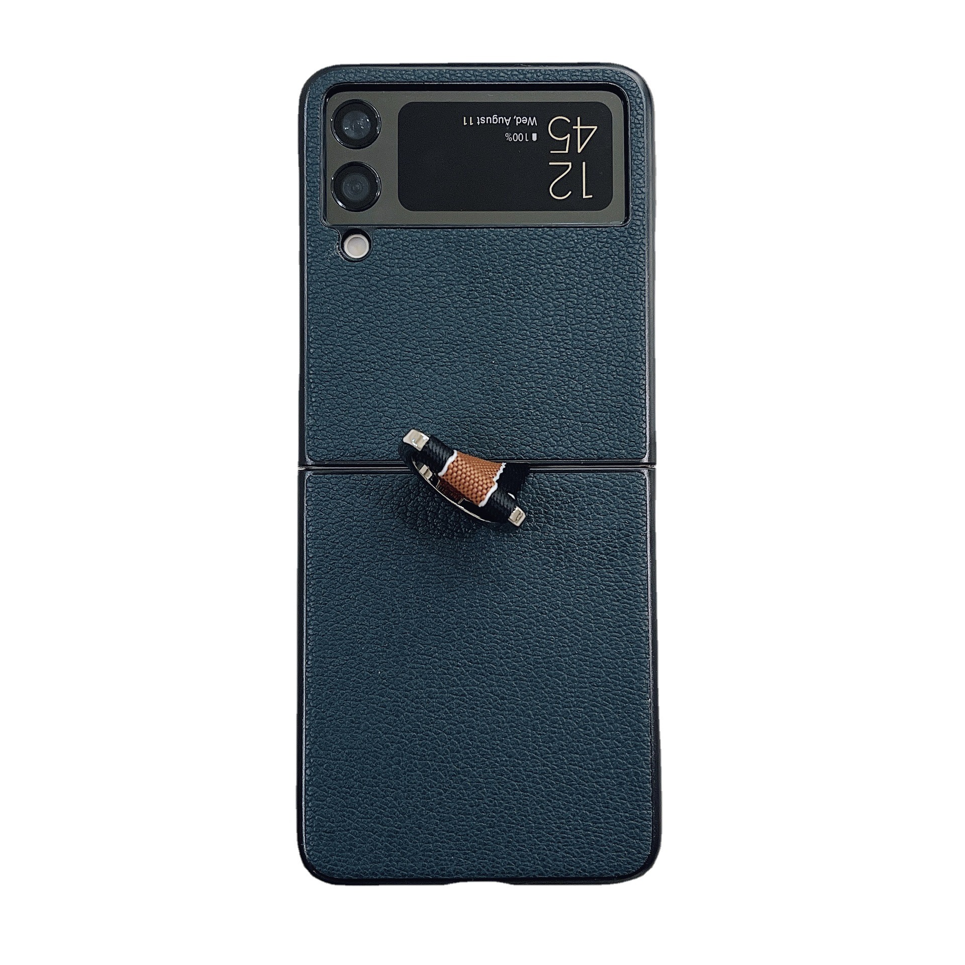Suitable for Samsung Zip3's new silk and lychee patterned ring buckle folding phone anti drop protection moisture case_voghion.com