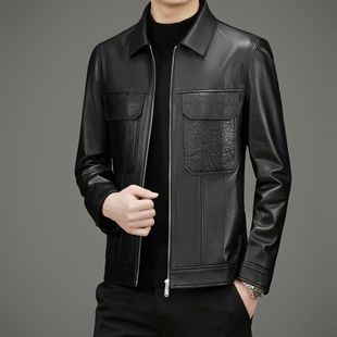 Tooling Genuine Leather Coat Men's Sheepskin Short Coat Spring and Autumn Business Administrative Cadre Coat Jacket Men's