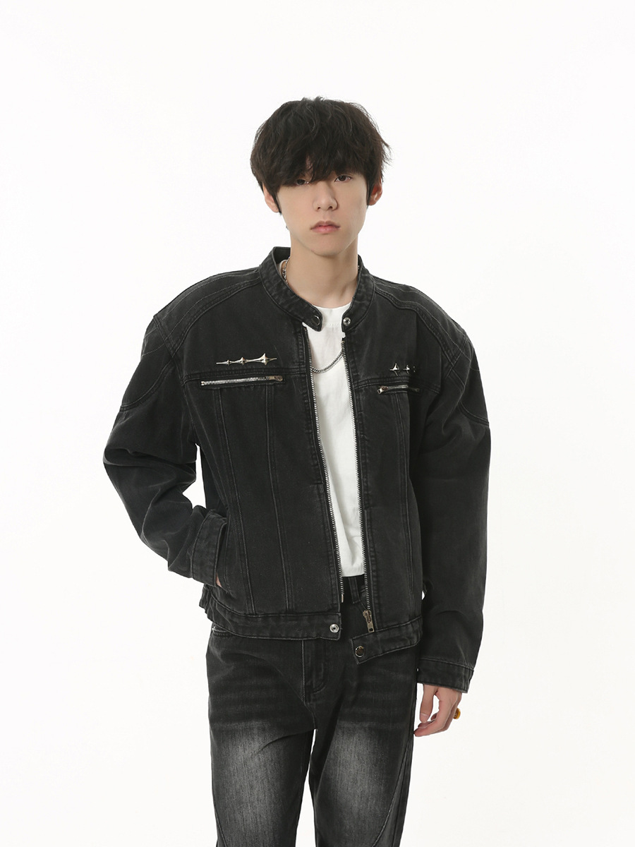 MTLClothes ropa de Hombre | 2023 otoño nuevo diseño de metal retro nicho apenado abrigo de mezclilla lavada