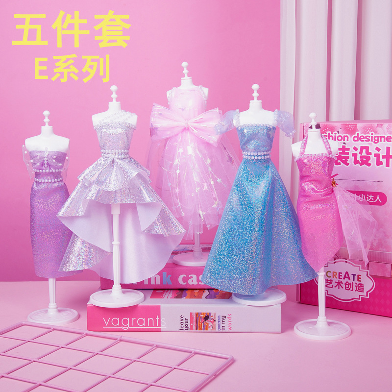 Kit de materiales para diseño de ropa infantil, juguetes de diseño, vestido Hanfu, juego de imitación, creativo, hecho a mano, educativo