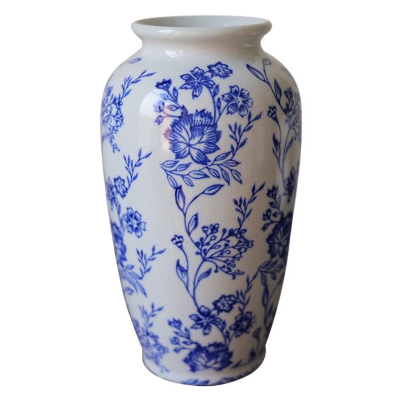 青花磁器花瓶、陶磁器花瓶、新中式水耕栽培磁器、高級感のあるリビングルーム装飾花器、ワンピース配送