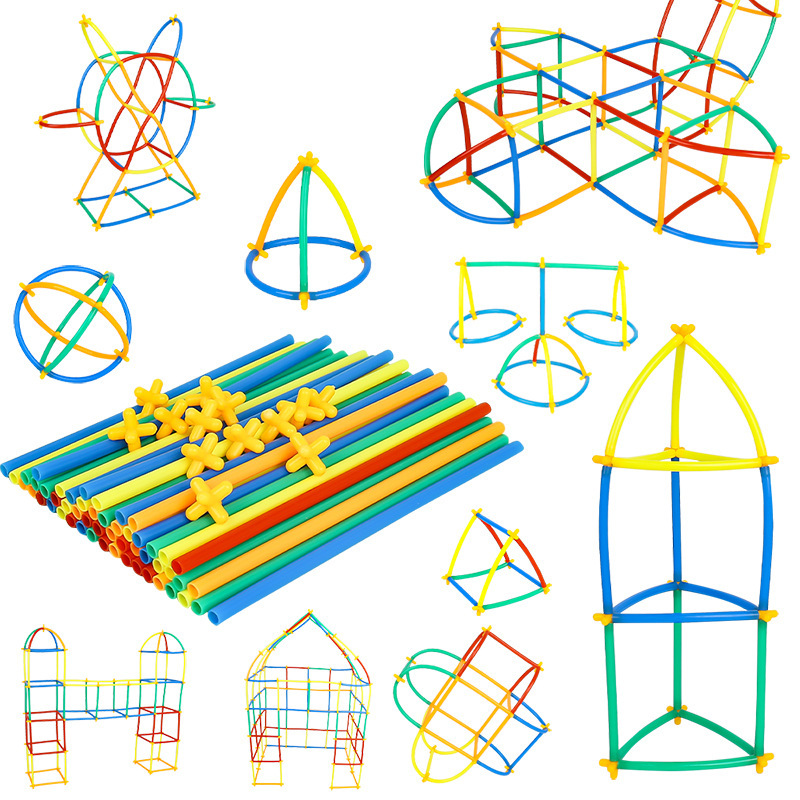 Children's Soft Straw Water Pipe Pipefitting Building Blocks Assembled Toys Educational Kindergarten Variables 4d Building Materials