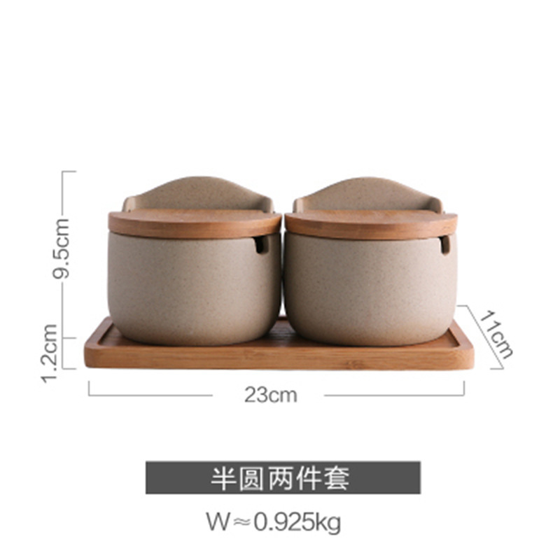 厂家日式创意简约竹盖养身陶调味罐厨房调味调料盒3件糖盐罐三件|undefined
