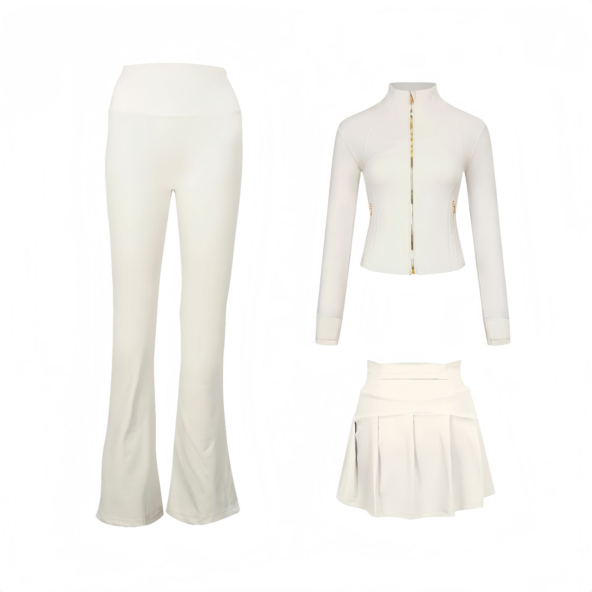 Women's 3-piece Activewear Set Cropped Jacket Skirt And Pants_voghion.com