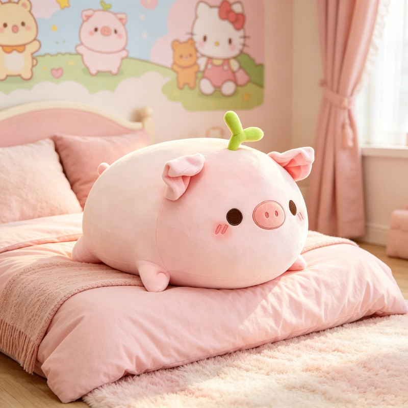 Cute little pig plush pillow toy, stuffed animal, little grass pig children's doll, a birthday gift for a best friend
