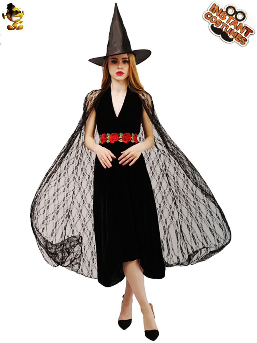 De Halloween de las mujeres adultas vestido largo traje de bruja femenina grande hembra de Halloween bruja etapa juego traje de rendimiento