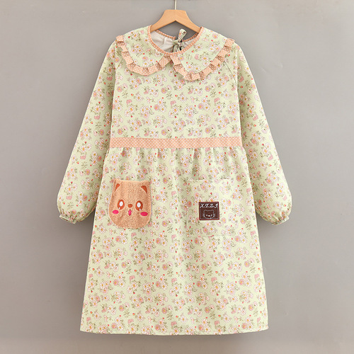 Korean Style Fashion Canvas Long Sleeve Apron for Adults (Unisex) - Anti-Stain Cover, Durable Kitchen Apron with Thicken and Lengthen Back Wear