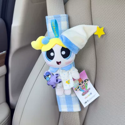 Girls Plush Doll Car Seat – Sürətlər qutusu və əl tormozu başlıqları - genuine-powerpuff-girls-shoulder-cover-blue-check-burlap-blue-pajama-bubble