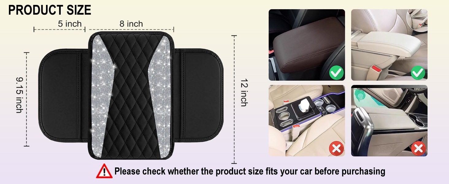 Diamond-embellished car interior armrest pad, diamond-filled armrest box pad for women, protective cover with hot-stamped diamonds, armrest box pad
