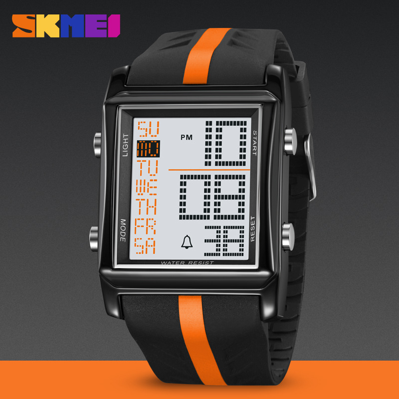 SKMEI Moment Beauty Square New Fashion Personal Style Fashion Waterproof Night Light TPU Strap Electronic Watch for Men