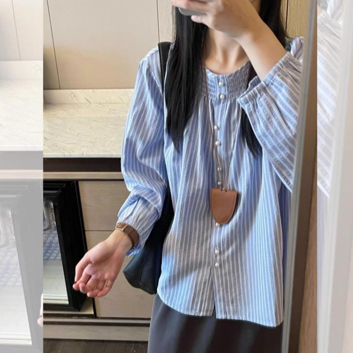 French-Style Unique Vertical Striped Shirt for Women, Trendy Autumn Outfit, 2025 New Early Autumn Top French-Style Unique Vertical Striped Shirt for Women, Trendy Autumn Outfit, 2025 New Early Autumn Top