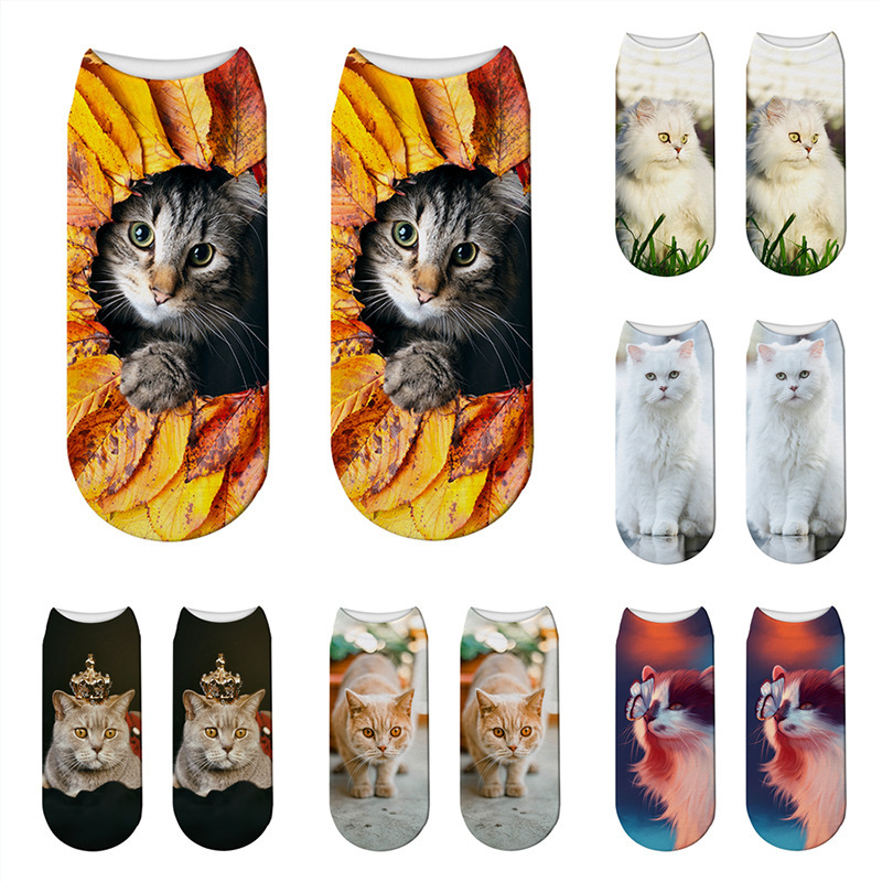 Funny Cat Print Socks 3D Digital Print Ankle Socks Cute Short Socks Adult Short Tube Socks Invisible