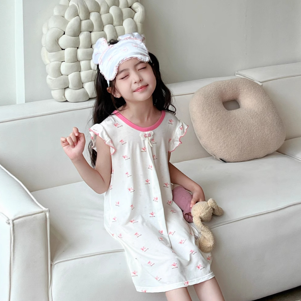 [Personalizado] Niña verano celeste camisón mujer tesoro bolso 2 lindo lazo falda de manga voladora mono de estilo dulce