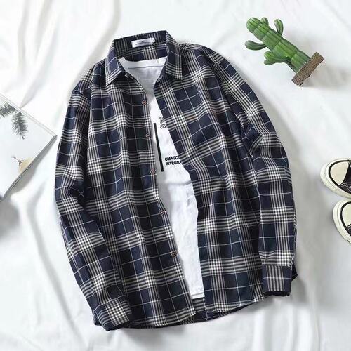 Hong Kong Style Checkered Long-Sleeve Shirt for Men and Women, Couple's Seasonal New Korean Version Fashion Student Loose Matchy-Matchy Retro Blouse