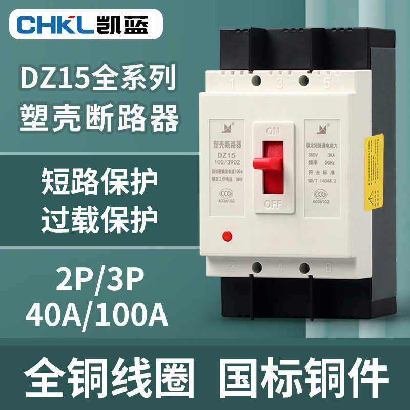 DZ15塑壳断路器2p3p32a63a100a空气开关家用总闸空开三相380V