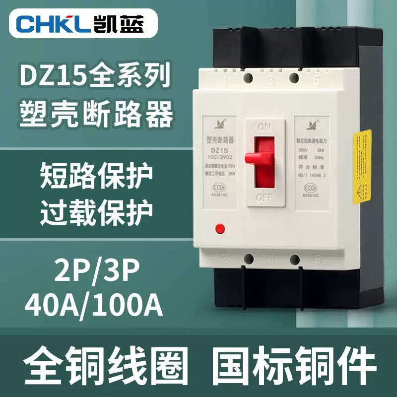 DZ15塑壳断路器2p3p32a63a100a空气开关家用总闸空开三相380V
