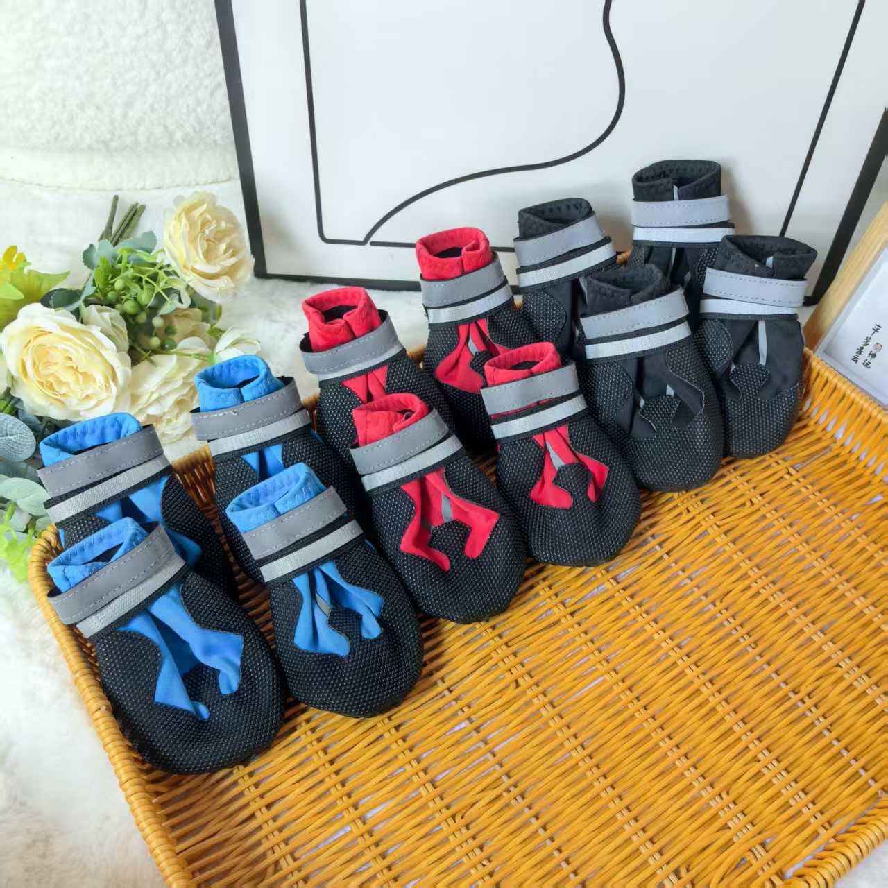 프렌치 불독 개 신발 부드러운 밑창 테디 신발 4개 세트 비숑 프리제 소형견 애완 동물 신발 커버 통기성 및 미끄럼 방지