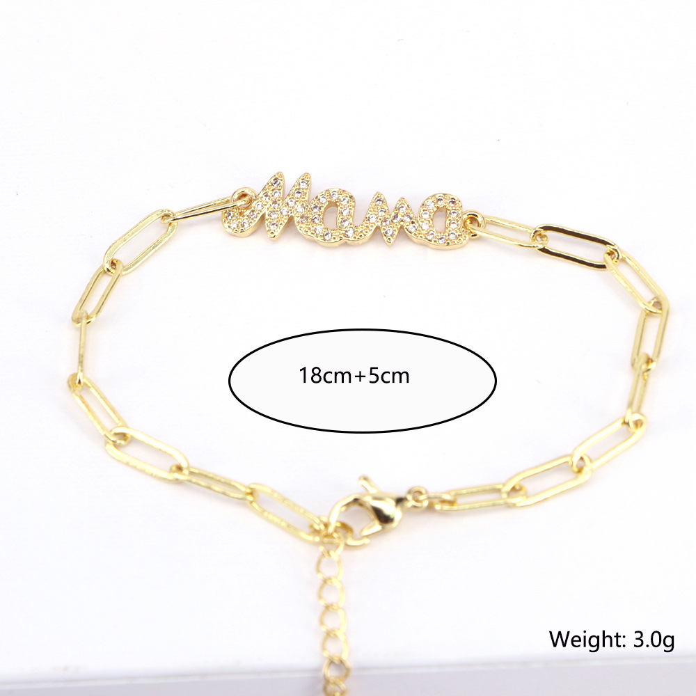Accessories Copper Inlaid Zircon Letter Bracelet Mama Mother's Day display picture 1