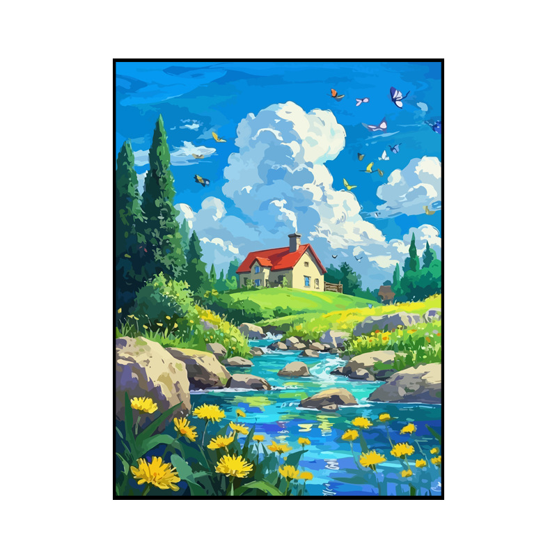 デジタル油絵 diy 手描き風景花宮崎駿手描き装飾絵画工場卸売油絵|undefined
