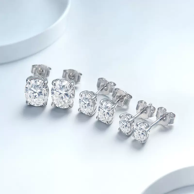 2克拉纯银莫桑耳钉女S925椭圆形通用石耳饰10K金时尚跨境2025新款