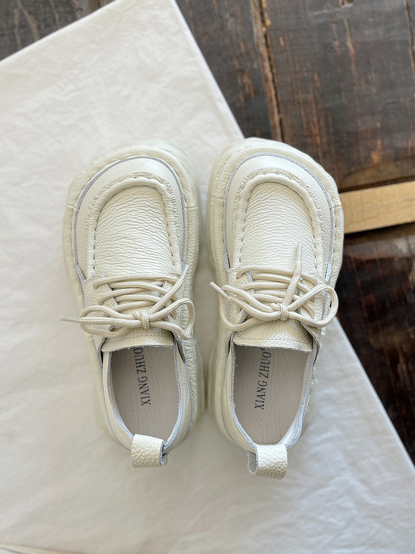 Thick-Soled Dad Shoes with a Stepping-On-Clouds Feel, Chunky Platform Shoes, Artistic Platform Shoes, Mori Girl Style White Shoes, Cowhide Women's Shoes