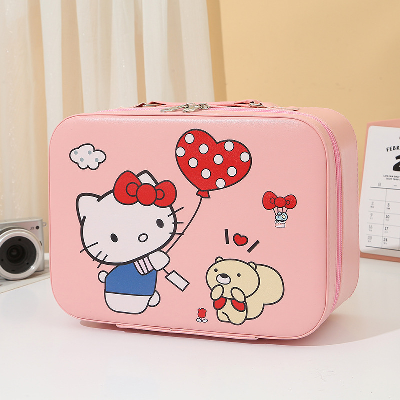 ハローキティ化粧品バッグ大容量化粧品ポータブル収納ボックスかわいい漫画 PU レザー化粧品ケースのカスタマイズ|undefined