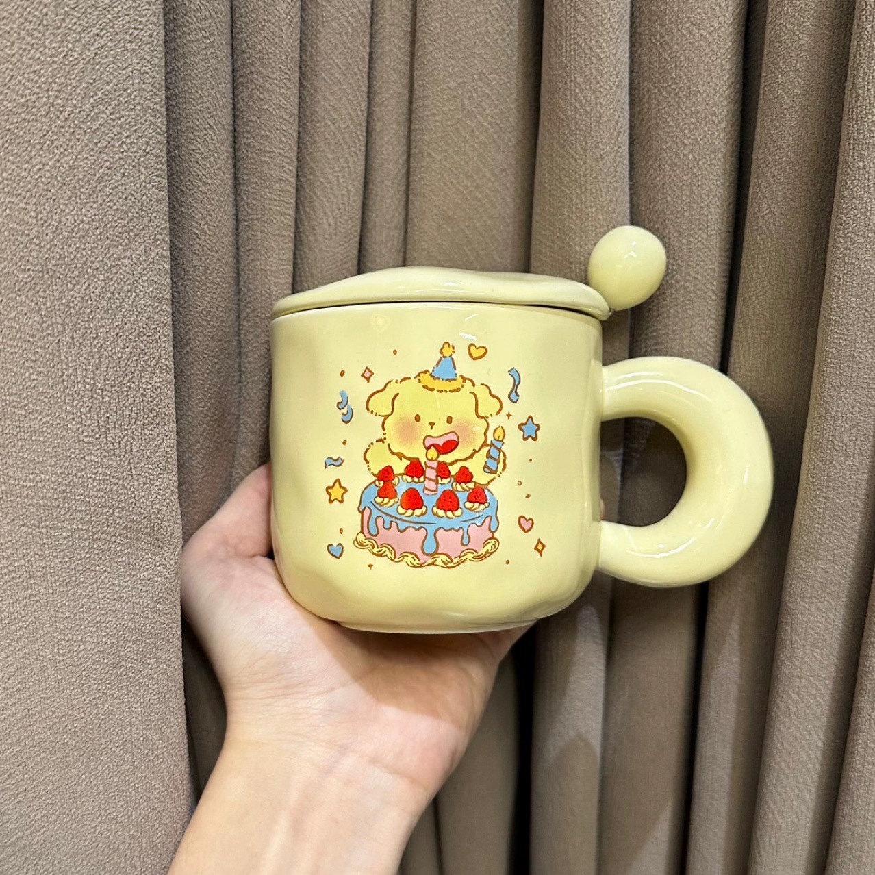 线条狗生日蛋糕马克水杯女陶瓷咖啡公司酒店年会印字情侣伴手礼物