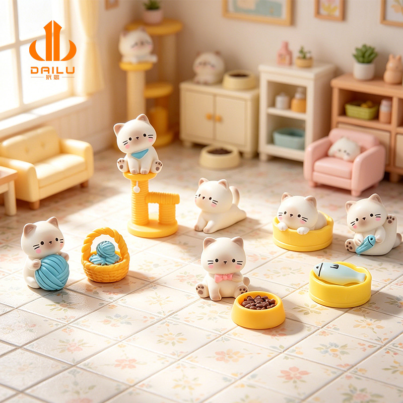 ภูมิทัศน์จิ๋วแนวสร้างสรรค์ ตุ๊กตาแมวน้อยการ์ตูนน่ารัก โมเดลสัตว์ ของตกแต่ง อุปกรณ์เสริม ของประดับโต๊ะ