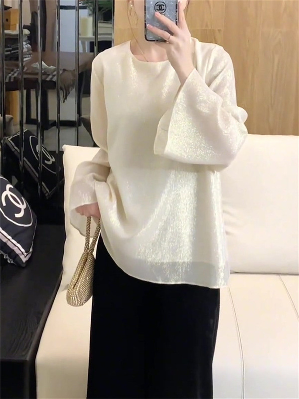 胖MM特大码300斤金丝流光杏色上衣女新中式超仙时髦洋气套头衬衫2|undefined