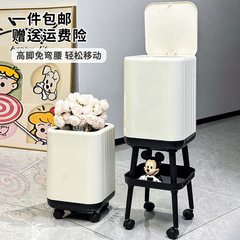 蓋付き背の高いゴミ箱、軽い高級感と高級感、腰をかがめない、家庭用リビングルームキッチン、キャスター付きプッシュオープン蓋ゴミ箱