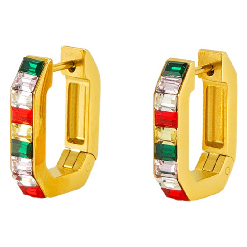 Moda geométrica europea y americana colorido ZIRCON titanio acero pendientes mujer ins estilo alto grado 18K Acero inoxidable pendientes al por mayor