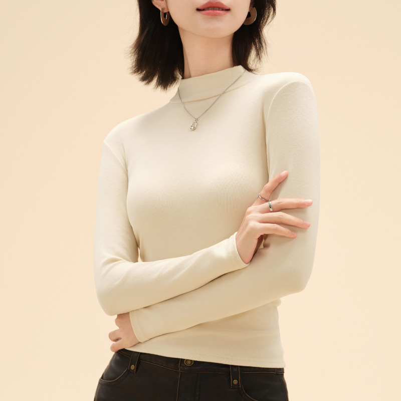 半高领德绒打底衫女士春秋款内搭纯色加绒加厚保暖上衣修身打底衣|undefined
