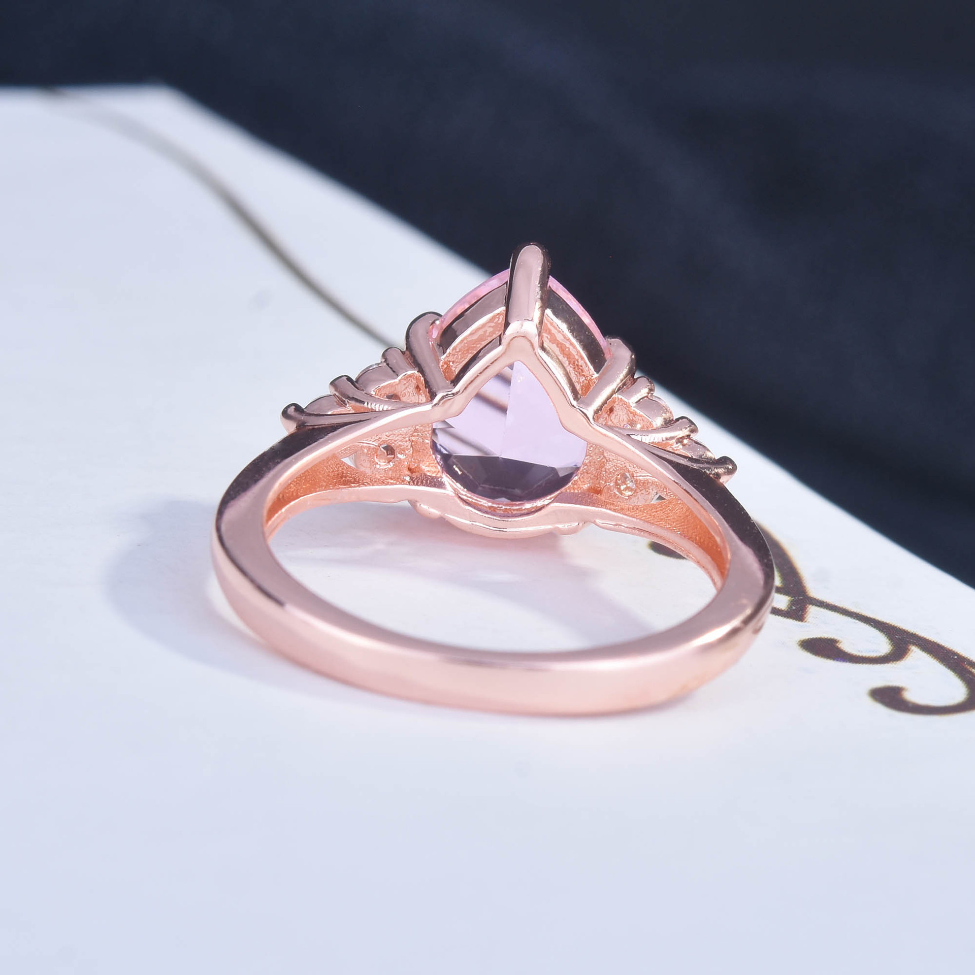 New Pink Diamond Rose Gold Drop Pear Shaped Ring European And American Simple Ring Female display picture 4